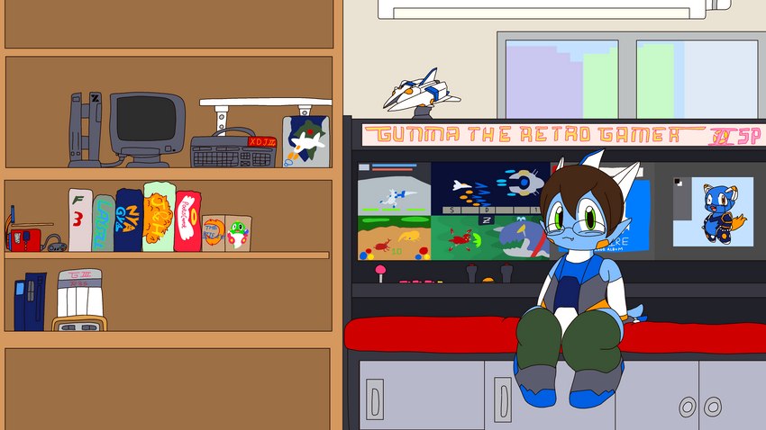 anthro arcade_machine biped clothed clothing computer controller detailed_background electronics eyewear front_view game_console game_controller glasses inside joystick looking_at_viewer machine male mascot one-piece_swimsuit retro_console shelf sitting solo spacecraft swimwear vehicle gunma747j bubble_bobble e621 gradius mythology nintendo playstation playstation_2 puzzle_bobble sony_corporation sony_interactive_entertainment square_enix super_nintendo taito bub_(bubble_bobble) esix gunma_(gunma747j) vic_viper arthropod avian cetacean dragon felid feline hail-fanged_dragon hyogaryu mammal marine mythological_creature mythological_scalie robot scalie absurd_res hi_res