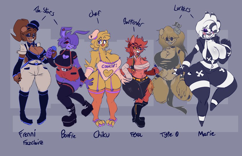 bonfie, frenni, type 0, chiku, marie, and etc (five nights at freddy's 2 and etc) created by cryptiacurves