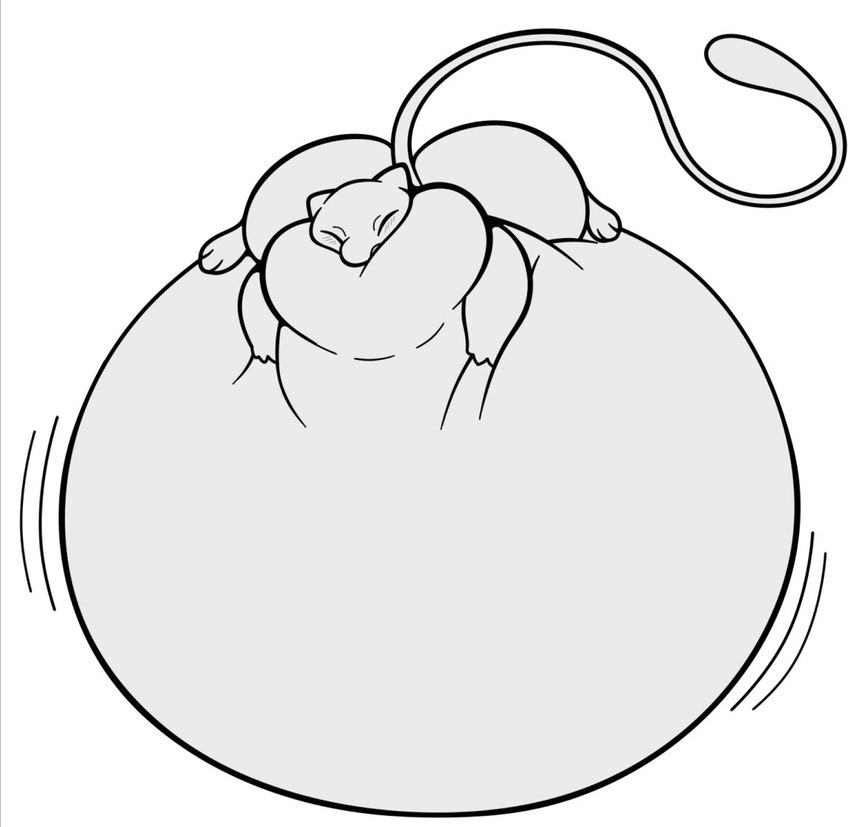 air_inflation ambiguous_gender anthro belly belly_expansion belly_squish big_belly big_butt black_eyebrows blush butt expansion eyebrows grey_body grey_ears grey_tail hand_on_belly hand_on_own_belly huge_belly huge_butt hyper hyper_belly hyper_butt hyper_inflation immobile inflation motion_lines simple_background solo squish swelling tail three-quarter_view white_background maddybakery nintendo pokemon domestic_cat felid feline felis generation_1_pokemon legendary_pokemon mammal mew_(pokemon) pokemon_(species) 2025 colored digital_media_(artwork) flat_colors monochrome