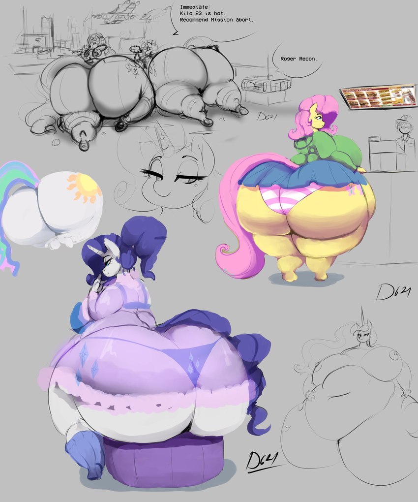 anthro anthrofied babydoll belly big_belly big_butt bottomwear breasts butt clothed clothing duo female furgonomics gun hair horn huge_butt huge_hips huge_thighs hyper hyper_butt hyper_hips hyper_thighs lingerie miniskirt nightgown obese obese_anthro obese_female overweight overweight_anthro overweight_female panties pink_hair purple_hair ranged_weapon rifle skirt sniper_rifle solo tail tail_through_skirt text thick_thighs thong underbutt underwear weapon white_body wide_hips yellow_body thelunarmoon friendship_is_magic hasbro my_little_pony mythology fluttershy_(mlp) princess_celestia_(mlp) princess_luna_(mlp) rarity_(mlp) equid equine mammal mythological_creature mythological_equine unicorn 5:6 absurd_res digital_media_(artwork) english_text hi_res multiple_images