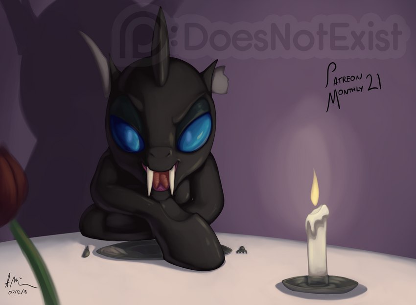 black_body blue_eyes candle cutlery exoskeleton facial_scar feral fork hole_(anatomy) hooves kitchen_utensils knife male quadruped scar solo tools doesnotexist friendship_is_magic hasbro my_little_pony evening_breeze arthropod changeling digital_media_(artwork) hi_res