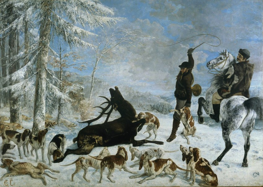 ambiguous_penetration animal_genitalia antlers balls bite blue_sky brown_body brown_fur clothed clothing cloud feral fully_clothed_male fur genitals group horn hunter hunting imminent_death male penetration photorealism plant realistic_feral sheath sky snow tan_body tan_fur tree white_body white_fur winter gustave_courbet public_domain canid canine canis deer domestic_dog equid equine horse human mammal 1867 19th_century absurd_res ancient_art hi_res oil_painting_(artwork) painting_(artwork) traditional_media_(artwork)