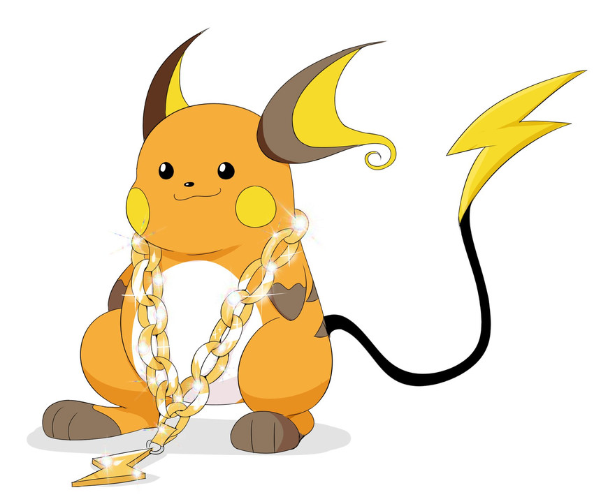 biped black_eyes black_nose bling chain dot_eyes feral gold_(metal) gold_chain gold_jewelry jewelry lightning_bolt long_tail male necklace orange_body simple_background smile solo standing tail white_background yellow_cheeks jinu nintendo pokemon generation_1_pokemon mammal murid murine pokemon_(species) raichu rat rodent hi_res