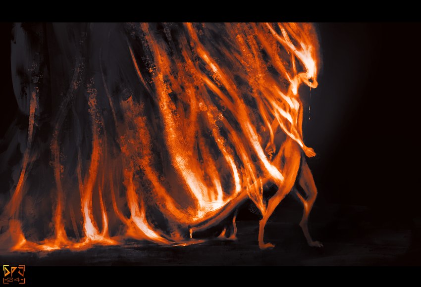 black_background black_bars burning dark digitigrade fire hollow_eyes simple_background smoke walking dirtypaperjoe reptile scalie snake 2024 digital_media_(artwork) digital_painting_(artwork) hi_res letterbox