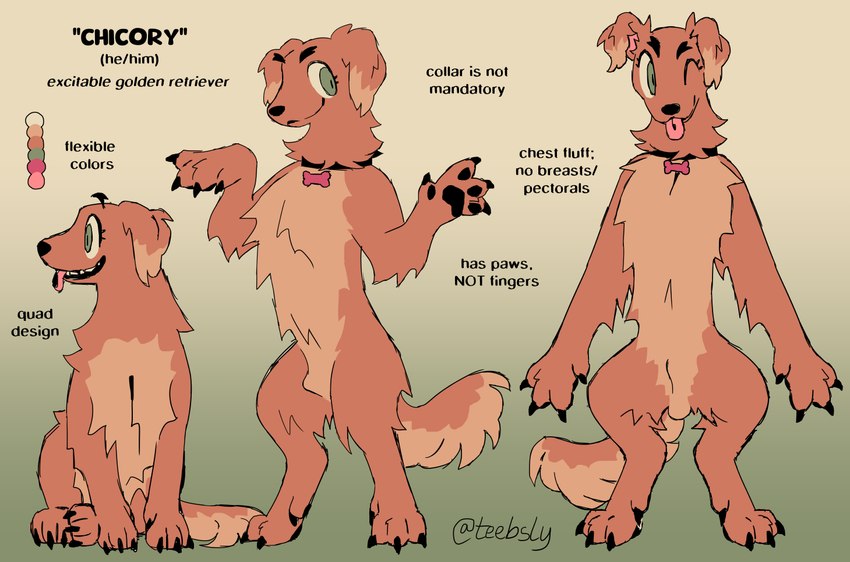 animal_genitalia anthro balls collar color_swatch feral genitals male one_eye_closed paws pronouns sheath solo text teebsly bird_dog canid canine canis domestic_dog golden_retriever hunting_dog mammal retriever english_text model_sheet