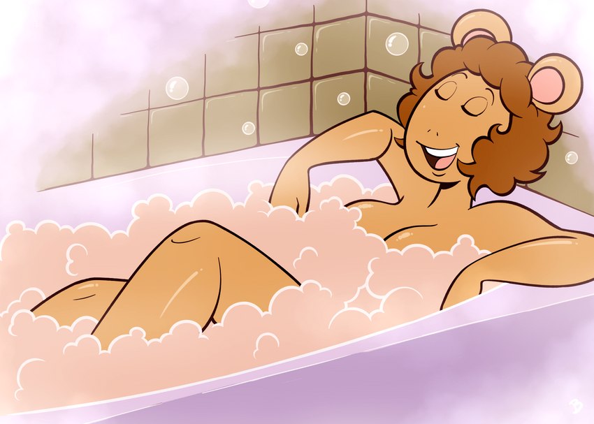 anthro bath breasts brown_hair bubble_bath eyes_closed female hair mature_female relaxing solo roger_bacon arthur_(series) jane_read aardvark mammal 2022 absurd_res hi_res