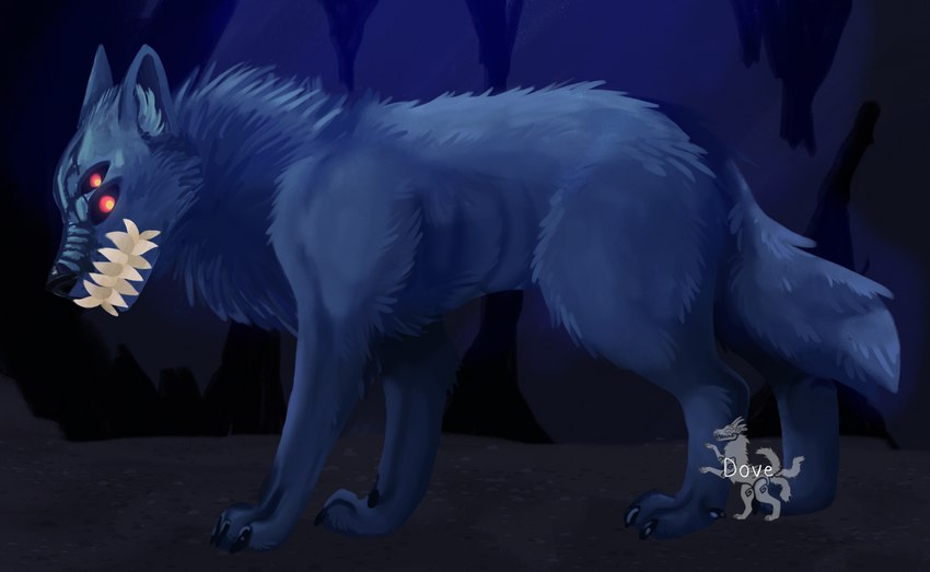 3_toes ambiguous_feral ambiguous_gender black_claws black_nose black_sclera cave cave_background cavern claws digitigrade dirt eye_scar facial_scar feet feral fluffy fur grey_body grey_fur hindpaw inner_ear_fluff looking_at_viewer paws quadruped red_eyes scar solo standing tail teeth toe_claws toes tuft white_inner_ear_fluff yellow_teeth undercoverdove fear_and_hunger moonless canid canine canis eldritch_abomination mammal wolf 2023 colored shaded watermark female_(lore)