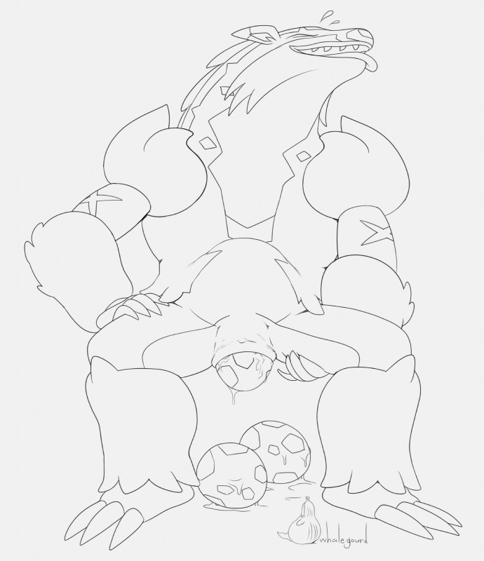 anthro bodily_fluids egg female genital_fluids genitals looking_pleasured oviposition presenting presenting_pussy pussy solo tongue tongue_out vaginal_fluids whalegourd nintendo pokemon generation_8_pokemon obstagoon pokemon_(species) 2019 absurd_res hi_res line_art monochrome