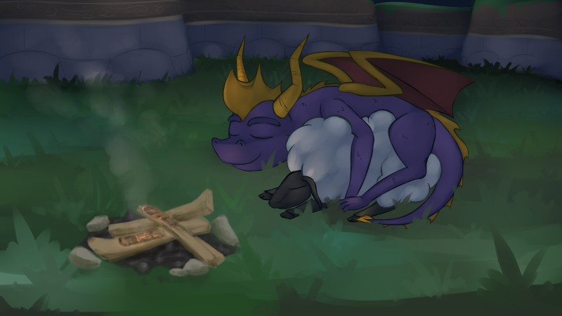 black_body black_skin campfire cuddling detailed_background duo embers feral fur grass horn male membrane_(anatomy) membranous_wings plant purple_body purple_scales rock scales sleeping smoke tail white_body white_fur wings marsminer activision mythology spyro_the_dragon marble_(gittonsxv) spyro bovid caprine domestic_sheep dragon mammal mythological_creature mythological_scalie scalie sheep suffolk_sheep 16:9 2016 absurd_res hi_res widescreen