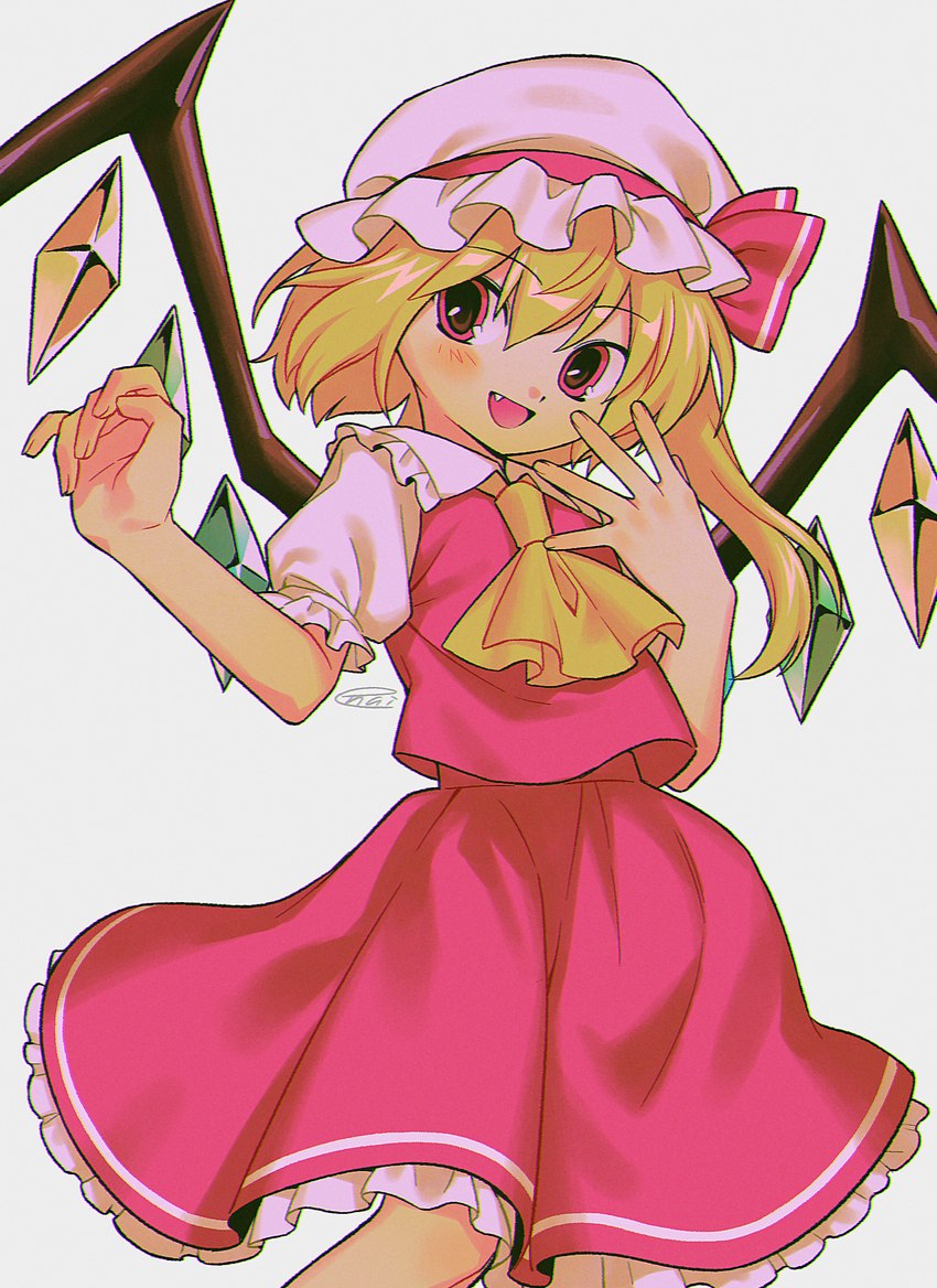 clothed clothing cute_fangs dress fangs female not_furry one_fang open_mouth solo teeth wings enaic31 touhou flandre_scarlet humanoid vampire absurd_res hi_res