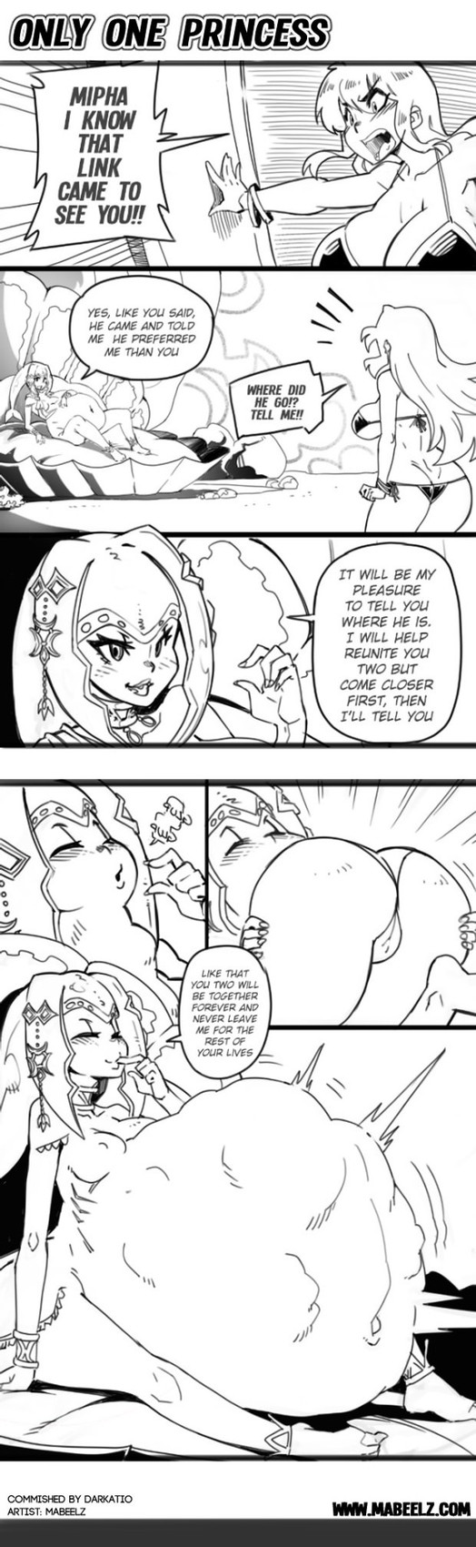belly big_belly bikini breasts butt clothing death duo female female_pred female_prey implied_male_prey male male_prey nipples oral_vore overweight sitting speech_bubble swimwear text two-piece_swimsuit vore mabeelz breath_of_the_wild nintendo the_legend_of_zelda mipha princess_zelda hylian marine zora 2021 comic english_text hi_res url