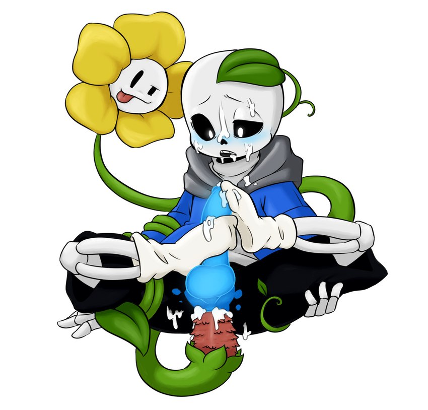 flowey the flower and sans (undertale (series) and etc) created by anonymous artist