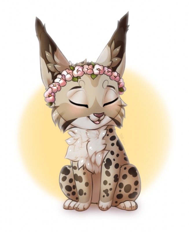 ambiguous_gender blush feral floral flower flower_crown flower_garland garland head_wreath plant sitting solo yana-r zaire_(nightdancer) felid feline lynx mammal digital_media_(artwork) shaded