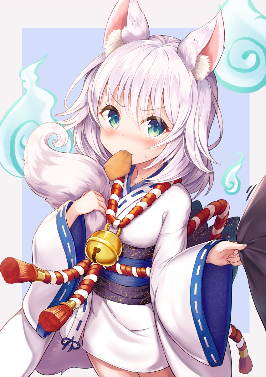 asian_clothing blush clothed clothing east_asian_clothing female green_eyes hair japanese_clothing kimono mouth_hold obi solo white_hair sakura_ani animal_humanoid canid canid_humanoid canine canine_humanoid fox_humanoid humanoid mammal mammal_humanoid 2020 hi_res