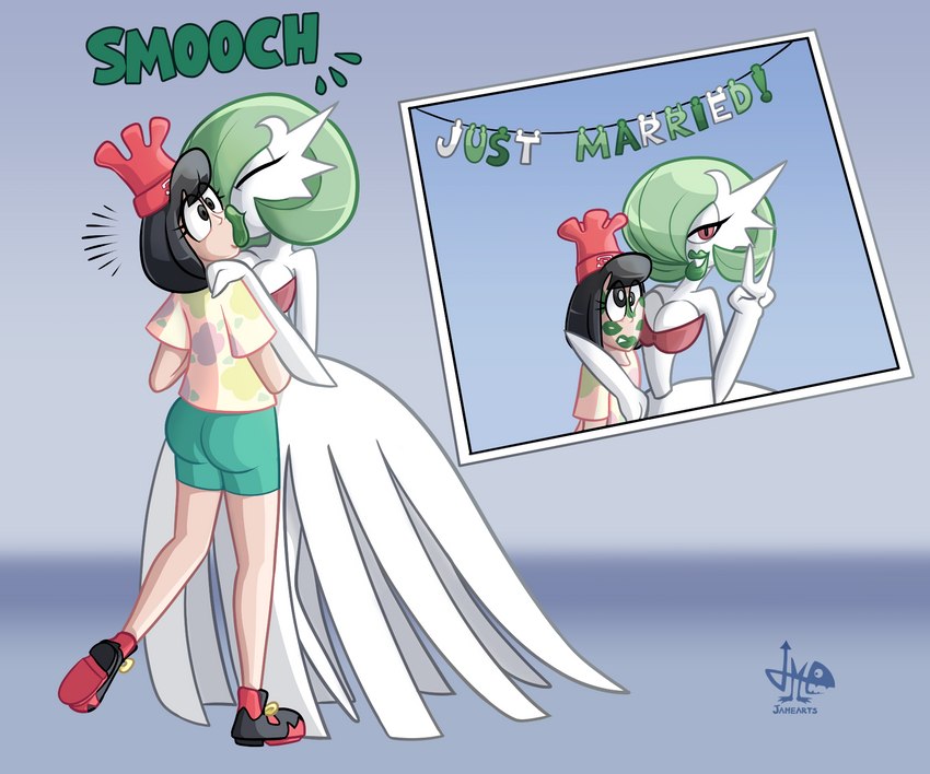 breasts butt duo female green_lipstick human_on_humanoid interspecies kiss_mark kiss_on_lips kissing lipstick lipstick_on_face makeup not_furry photo pokephilia smooch_(sound_effect) surprise_kiss jamearts nintendo pokemon selene_(pokemon) generation_6_pokemon human humanoid mammal mega_evolution mega_gardevoir pokemon_(species) 2018 6:5 digital_media_(artwork) hi_res