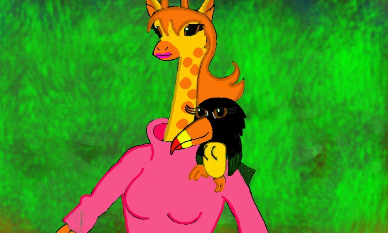 ingrid giraffe and lupe toucan (my gym partner's a monkey and etc) created by unknown artist
