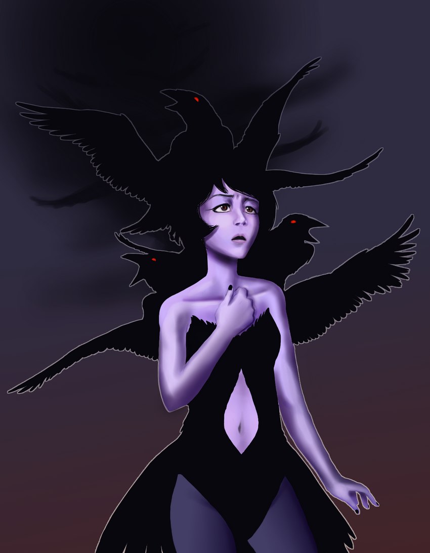 clothing feathered_wings feathers female feral flying leotard navel solo tail tail_feathers wings flurrin princess_tutu princess_kraehe avian bird corvid corvus_(genus) crow humanoid oscine passerine raven winged_humanoid hi_res