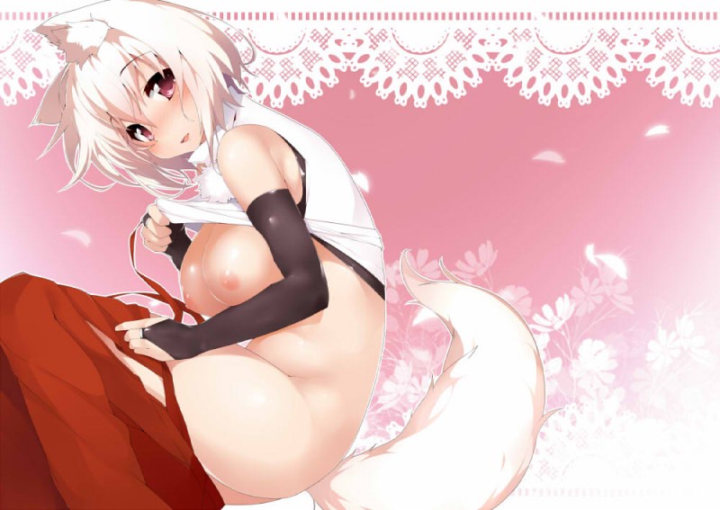 blush breasts clothed clothing female fingerless_gloves fur gloves hair handwear looking_at_viewer nipples open_mouth purple_eyes solo undressing white_body white_fur white_hair tera_zip touhou momiji_inubashiri animal_humanoid canid canid_humanoid canine canine_humanoid canis humanoid mammal mammal_humanoid wolf wolf_humanoid 2015