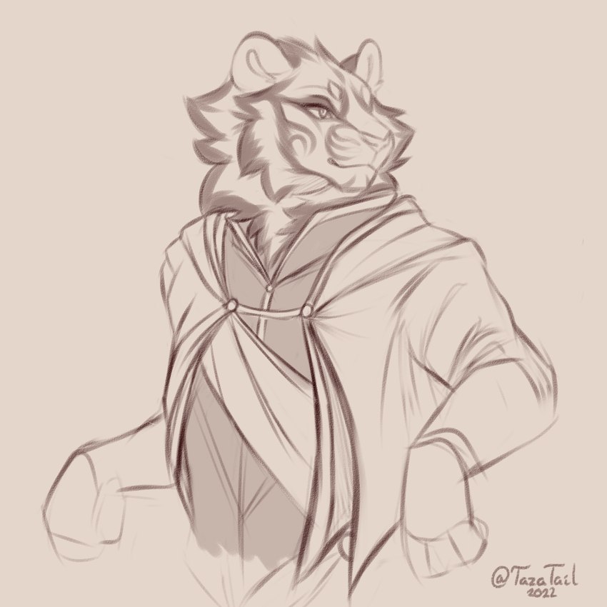 anthro clothed clothing coat_cape fluffy looking_away markings paint tribal tribal_markings tazatail hasbro magic:_the_gathering wizards_of_the_coast khalo catfolk felid hybrid leonin lion mammal pantherine tiger 1:1 digital_drawing_(artwork) digital_media_(artwork) hi_res