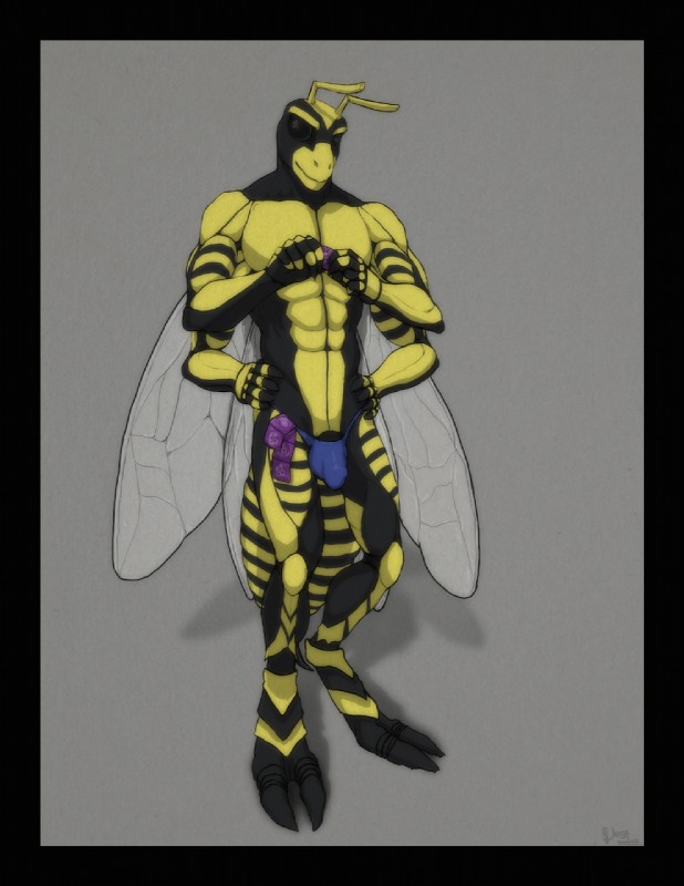 4_arms bulge clothing condom digitigrade g-string insect_wings latex male multi_arm multi_limb pose sexual_barrier_device solo underwear wings vaisz xolani arthropod hymenopteran insect wasp hi_res pinup