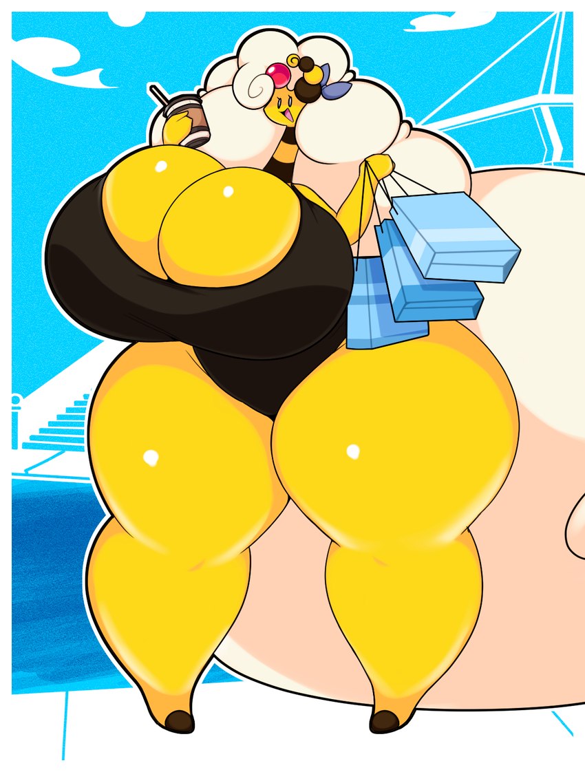 bag big_breasts big_butt breasts butt clothing container cup female huge_breasts shopping_bag solo stairs swimwear thick_thighs dewbber nintendo pokemon trish_(dewbber) generation_6_pokemon mega_ampharos mega_evolution pokemon_(species) 2024 digital_media_(artwork) hi_res