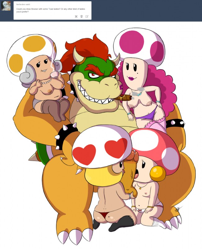 anthro ask_blog breasts cigar erection female female_on_anthro fungus genitals group humanoid_genitalia humanoid_on_anthro humanoid_penis interspecies male male/female mature_female penis pimp short_stack simple_background user_avatar white_background timoteihiv mario_and_luigi_(series) mario_bros mario_party mario_party_advance nintendo paper_mario partners_in_time tumblr bowser mrs._shroomlock tayce_t. toadiko vanna_t. elemental_creature fungi_fauna humanoid koopa scalie toad_(mario) hi_res