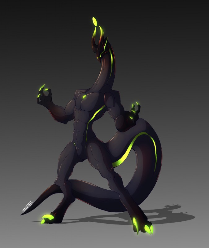 abs anthro biceps biped claws glowing gradient_background grey_background horn male muscular muscular_anthro muscular_male pecs personification simple_background solo standing undeadkitty13 western_zodiac ophiuchus_(zodiac) demon reptile scalie snake full-length_portrait hi_res portrait