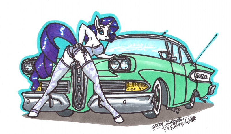 anthro anthrofied bent_over blue_eyes breasts butt butt_pose car clothed clothing female garter_straps hair hand_on_butt horn legwear looking_at_viewer looking_back motor_vehicle pose presenting presenting_hindquarters purple_hair simple_background smile solo spread_legs spreading stockings thigh_highs vehicle vintage_car white_background sketchywolf-13 edsel ford friendship_is_magic hasbro my_little_pony mythology rarity_(mlp) equid equine mammal mythological_creature mythological_equine unicorn 2018 absurd_res hi_res signature