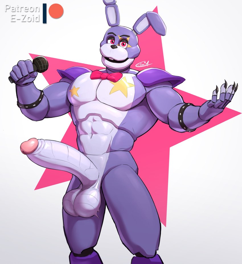 abs anthro balls big_balls big_penis bow_tie electronics erection genitals humanoid_genitalia humanoid_penis looking_at_viewer machine male microphone muscular muscular_anthro muscular_male nude pecs penis simple_background solo e-zoid five_nights_at_freddy's scottgames fanmade_design_glamrock_bonnie glamrock_bonnie_(fnaf) animatronic lagomorph leporid mammal rabbit robot robot_anthro digital_media_(artwork) hi_res