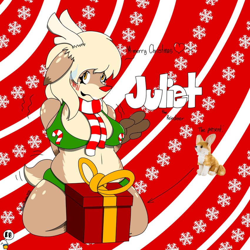 anthro belly big_belly big_breasts blush bodily_fluids box bra breasts chirstmas_tree clothing container female gift gift_box holidays nervous nervous_smile nervous_sweat plushie shy slightly_chubby slightly_chubby_female solo sweat thick_thighs underwear wide_hips dankbudgie christmas juliet_the_reindeer(dankbudgie) deer mammal new_world_deer reindeer 1:1 absurd_res hi_res