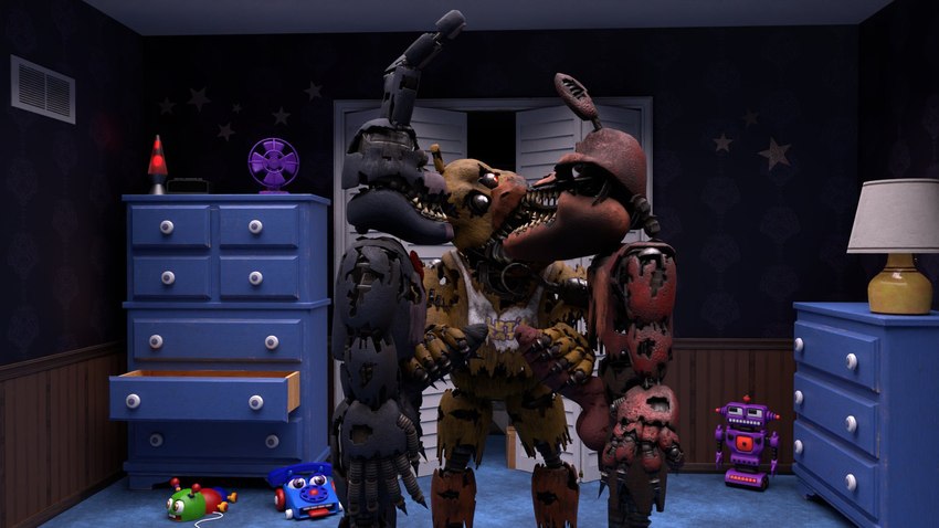 nightmare bonnie, nightmare chica, and nightmare foxy (five nights at freddy's 4 and etc) created by felhesznelenev and foxofnightmares