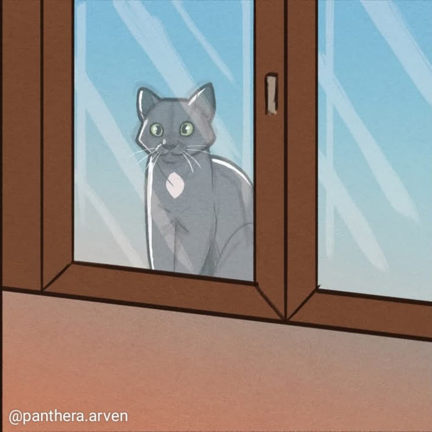 ambiguous_gender behind_glass door feral green_eyes sitting solo whiskers panthera_arven leo_(panthera_arven) domestic_cat felid feline felis mammal 1:1 hi_res