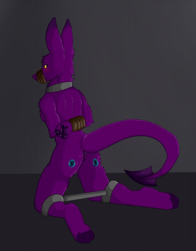 anthro anus bdsm blush bondage bound breasts female fur genitals purple_body purple_fur pussy solo submissive submissive_female yellow_eyes renashe darkling