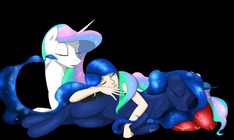 princess celestia and princess luna (friendship is magic and etc) created by pudgeruffian