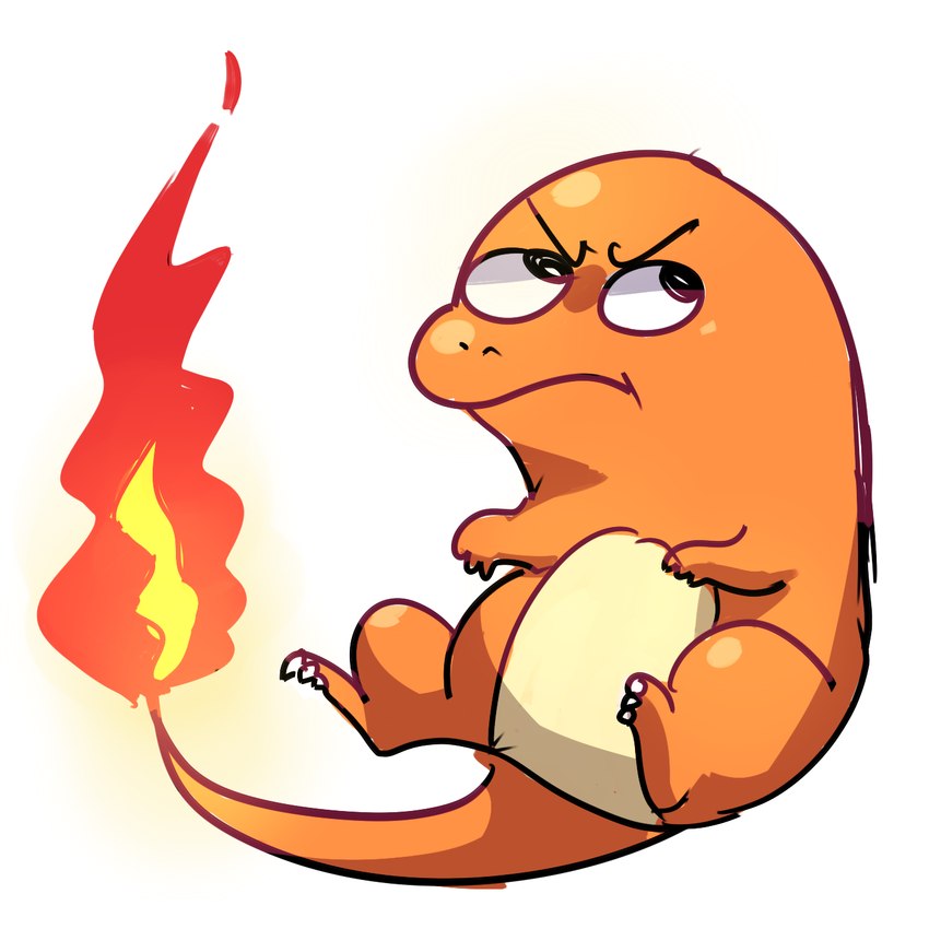 ambiguous_gender anterior_nasal_aperture claws eyebrows finger_claws fire flaming_tail grumpy mouth_closed orange_body simple_background solo tail toe_claws white_background white_sclera flavia-elric nintendo pokemon charmander generation_1_pokemon pokemon_(species) 1:1 2017 digital_media_(artwork) hi_res