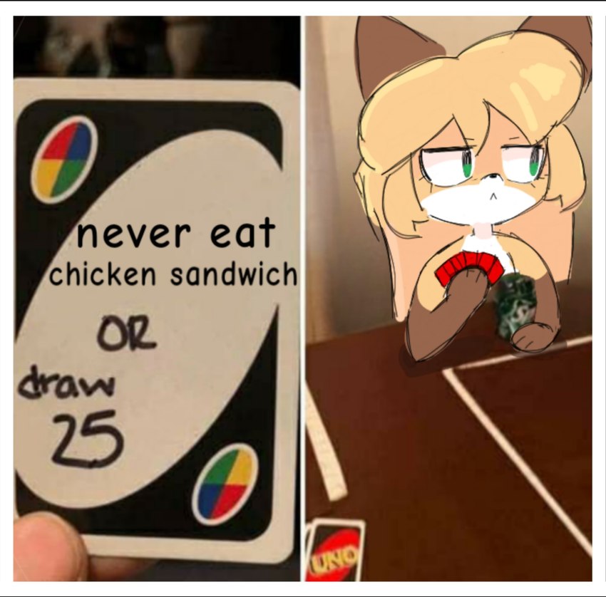 anthro black_bars border brown_body brown_fur card_game detailed_background female female_anthro fur gaming gloves_(marking) hair markings photo_background solo text white_body white_fur conditional_dnp sodanalan1998 draw_25_(meme) uno averi_(fiddleafox) canid canine fox mammal red_fox true_fox english_text hi_res meme photography_(artwork)