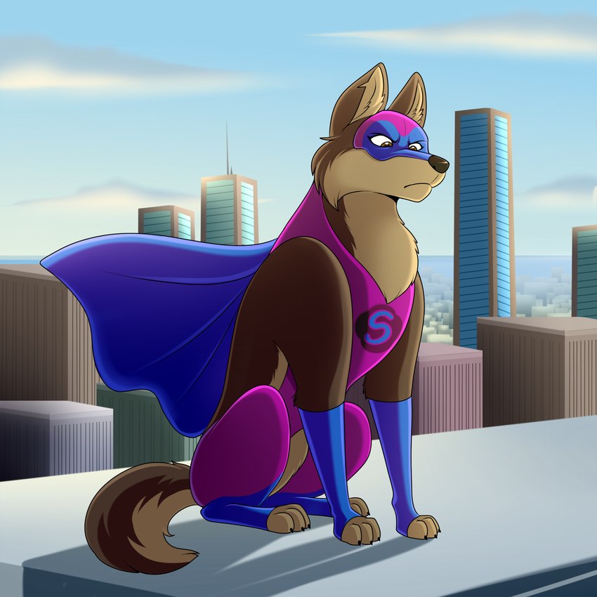 cape city city_background clothed clothed_feral clothing costume feet female feral fur heroic_pose hindpaw legwear looking_down multicolored_clothing multicolored_legwear paws sunrise superhero superhero_costume superpup lonbluewolf sage_(kaerfflow) canid canine canis domestic_dog german_shepherd herding_dog husky mammal nordic_sled_dog pastoral_dog spitz 1:1 2024 hi_res