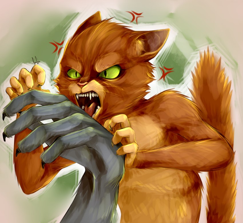 aggressive angry annoyed anthro bite casual_nudity cheek_tuft claws cross-popping_vein duo ears_back faceless_character facial_tuft fangs fluffy fluffy_tail fur fuzzy green_eyes grey_body grey_fur hand_grab imminent_bite male messy_tail nails narrowed_eyes open_mouth orange_body orange_fur pivoted_ears raised_tail simple_background size_difference solo_focus stiff_tail straight_tail tail teeth tuft whiskers cgamer dreamworks puss_in_boots_(franchise) death_(puss_in_boots) puss_in_boots_(dreamworks) canid canine canis domestic_cat felid feline felis mammal wolf hi_res