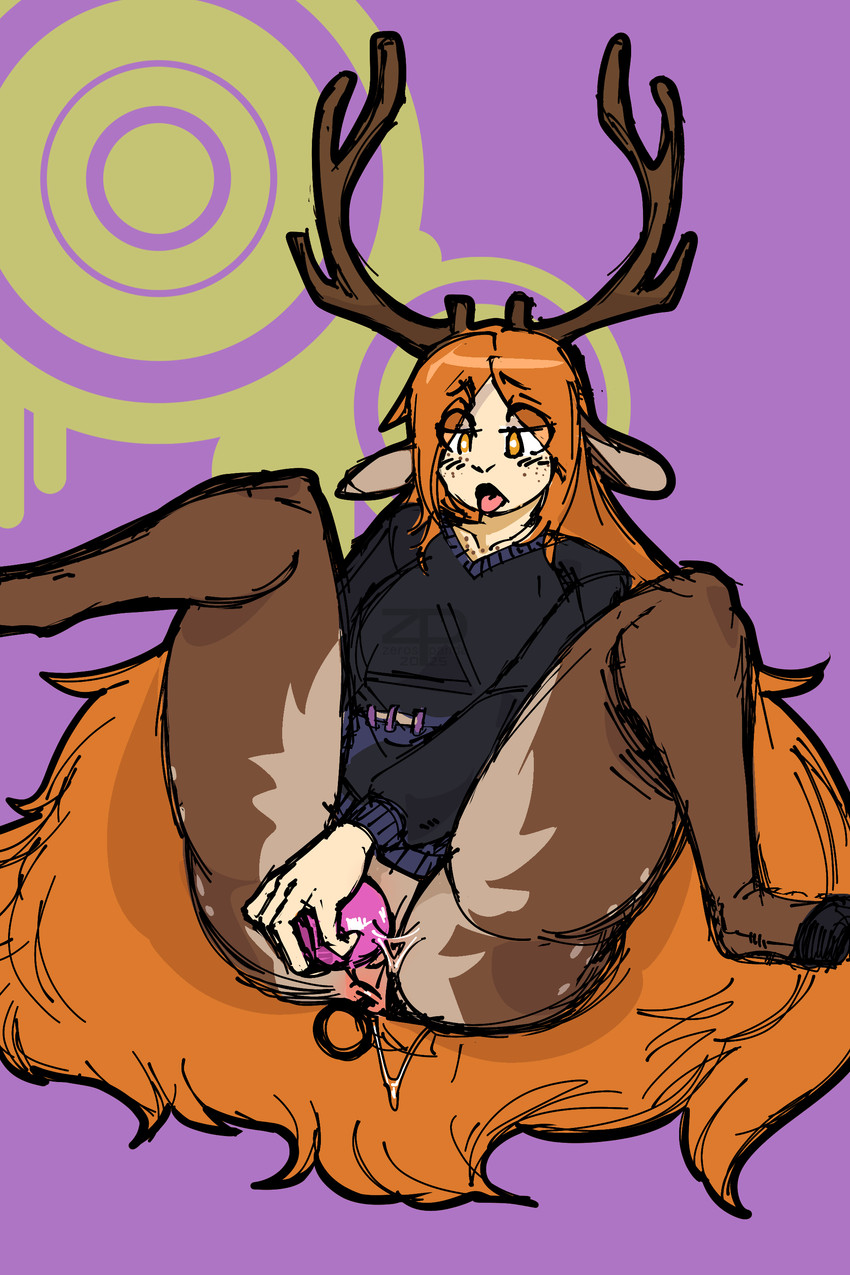 anal anal_beads anal_beads_in_ass anal_masturbation anal_penetration antlers aroused brown_body brown_fur clothing dildo dildo_in_vagina dildo_insertion female freckled_chest freckled_face freckles fur genitals hair hooves horn legs_up light_body light_skin long_hair looking_down looking_pleasured masturbation multicolored_body multicolored_fur object_in_ass open_mouth orange_eyes orange_hair penetration sex_toy sex_toy_in_ass sex_toy_in_vagina sex_toy_insertion simple_background sitting solo sweater tongue tongue_out topwear toying_self two_tone_body two_tone_fur vaginal vaginal_masturbation vaginal_penetration vulva zerospanda freya_agalith animal_humanoid deer deer_humanoid faun humanoid mammal mammal_humanoid satyr 2:3 absurd_res hi_res