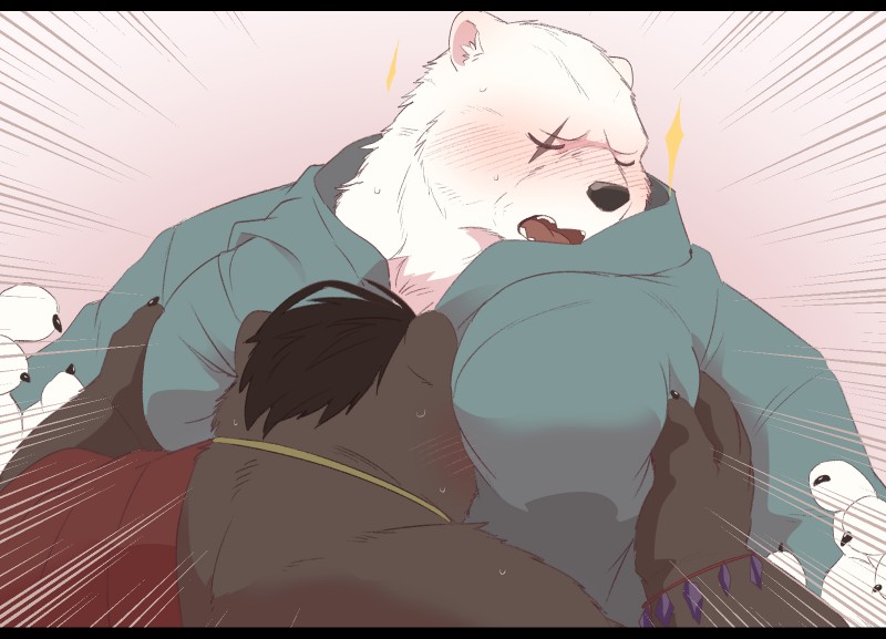 anthro black_bars blush brown_body brown_fur duo eyes_closed fur humanoid_hands male moob_grab moob_grope moobs muscular muscular_male open_mouth scar white_body white_fur 00makumakuma00 kumao sdorica crushfang_(sdorica_sunset) dagger_(sdorica_sunset) bear mammal polar_bear ursine 2019 hi_res letterbox