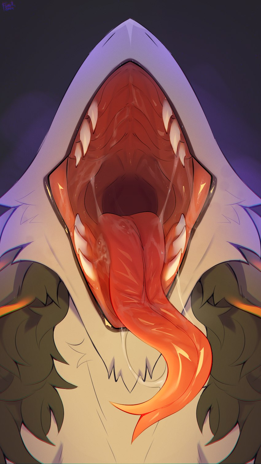 ambiguous_form ambiguous_gender bodily_fluids breath forked_tongue long_tongue mouth_shot neck_tuft open_mouth saliva saliva_string sharp_teeth solo teeth tongue tongue_out tuft famir sergal hi_res