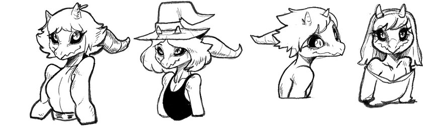 ambiguous_gender anthro clothed clothing crossdressing dress eyelashes flat_chested hat headgear headwear simple_background smile solo wig wizard_hat panthera_cantus mulvan_treehugger kobold scalie hi_res monochrome male_(lore)