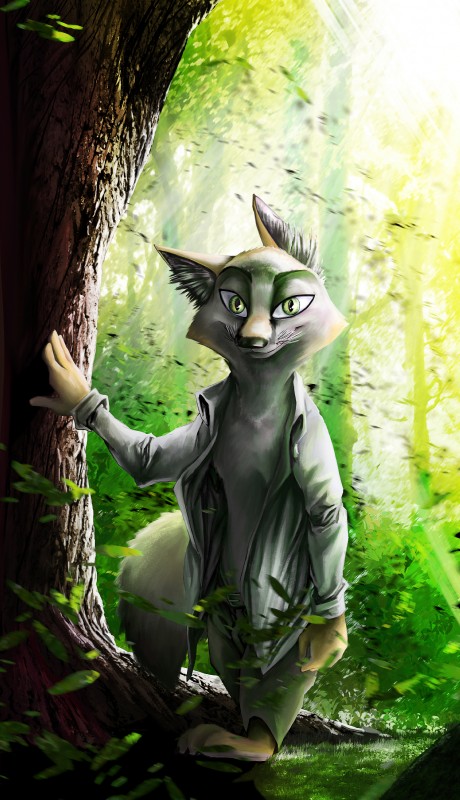 anthro bare_chest barefoot belt biped claws clothed clothing feet grass green_eyes inner_ear_fluff jacket leaf male open_clothing open_jacket open_topwear outside plant pupils shrub slit_pupils solo standing toe_claws topwear tree tuft whiskers thewyvernsweaver disney zootopia fan_character william_f'talis canid canine fox mammal swift_fox true_fox 2018 absurd_res digital_media_(artwork) hi_res