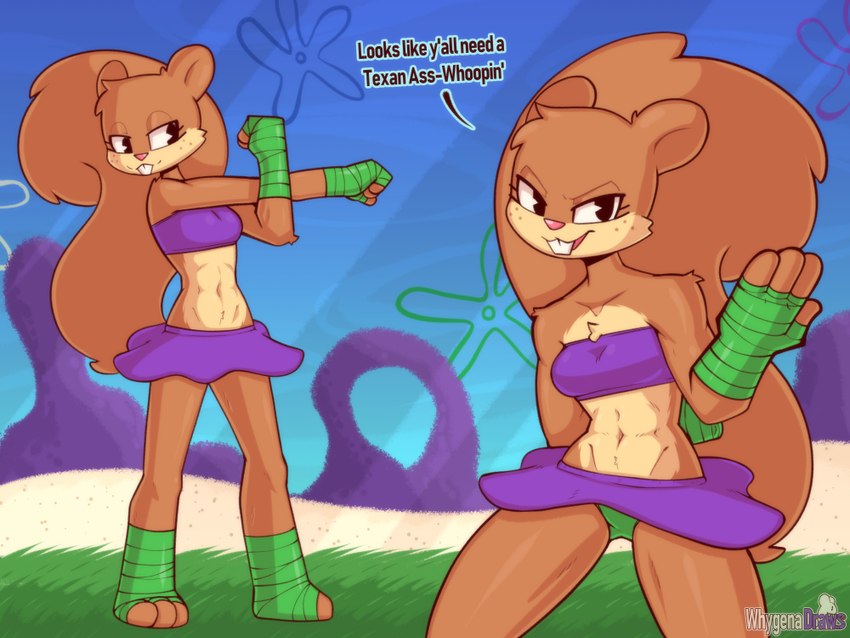 anthro bottomwear clothed clothing dialogue female flower flower_cloud_(spongebob) grass miniskirt muscular muscular_anthro muscular_female partially_clothed plant sandy's_treedome skirt soft_abs solo text topwear tube_top whygena nickelodeon spongebob_squarepants sandy_cheeks mammal rodent sciurid tree_squirrel 4:3 english_text