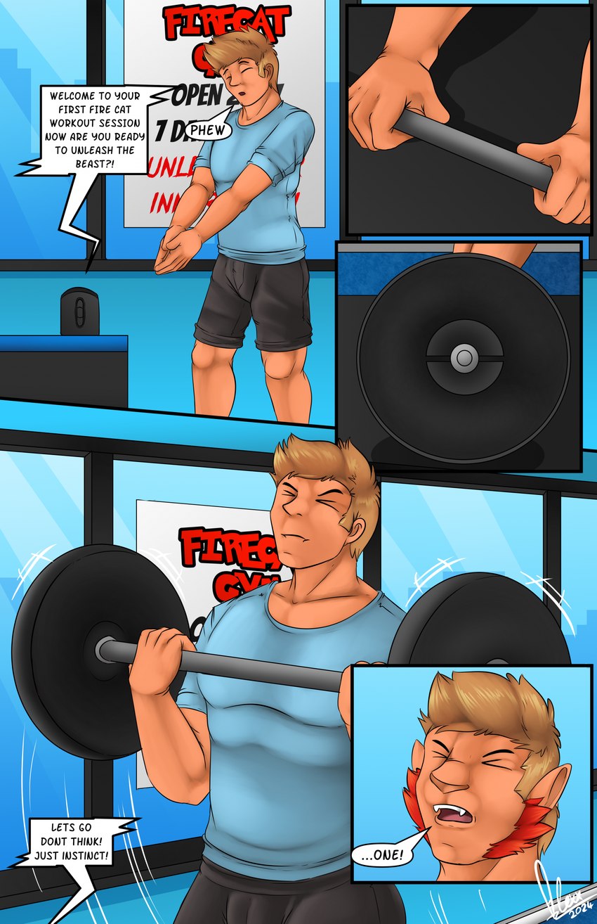 anthro athletic athletic_male athletic_wear barbell bottomwear clothed clothing ear_growth exercise fur fur_growth growth gym gym_bottomwear gym_shorts hair human_to_anthro male muscle_growth red_body red_fur sharp_teeth shorts snout snout_growth solo species_transformation speech_bubble teeth text transformation transformation_sequence weightlifting workout spirit_dancer nintendo pokemon animal_humanoid felid felid_humanoid feline feline_humanoid generation_7_pokemon human humanoid incineroar mammal mammal_humanoid pokemon_(species) 2024 colored comic digital_drawing_(artwork) digital_media_(artwork) english_text hi_res sequence