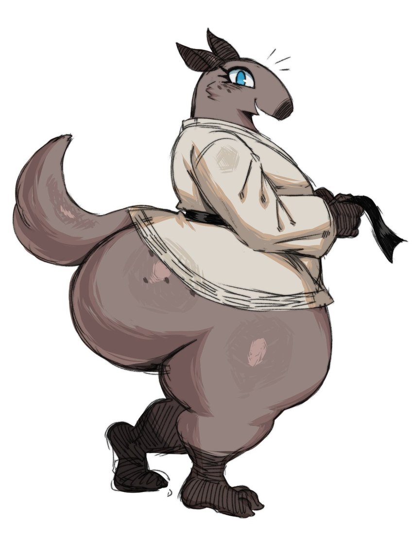 anthro big_butt black_body black_fur blue_eyes butt female flat_chested fur huge_butt huge_hips hyper hyper_hips keikogi martial_arts_uniform smile solo sportswear thick_thighs wide_hips sssonic2 dulci_(sssonic2) anteater mammal pilosan xenarthran 2024 hi_res