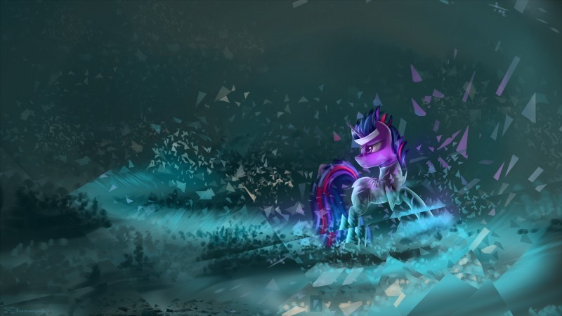 detailed_background distortion female feral hair horn purple_eyes purple_hair solo standing shamanguli friendship_is_magic hasbro my_little_pony mythology twilight_sparkle_(mlp) equid equine mammal mythological_creature mythological_equine unicorn 16:9 hi_res widescreen