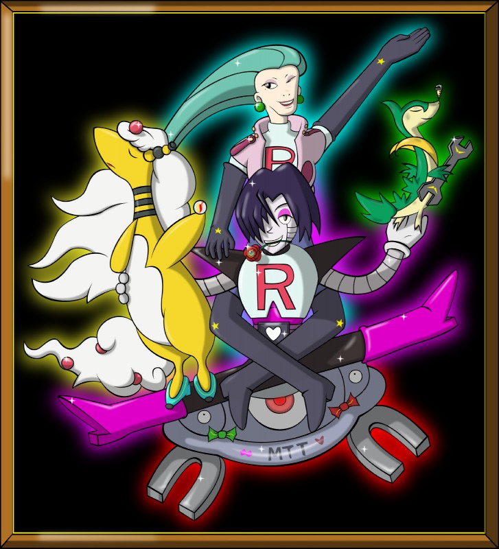 ambiguous_gender black_background cosplay glowing group machine male metallic_body picture_frame pose simple_background johnbrain93 nintendo pokemon team_rocket tengen_toppa_gurren_lagann undertale undertale_(series) james_(team_rocket) jessie_(team_rocket) leeron_littner mettaton generation_4_pokemon generation_5_pokemon generation_6_pokemon living_machine magnezone mega_ampharos mega_evolution pokemon_(species) servine crossover hi_res