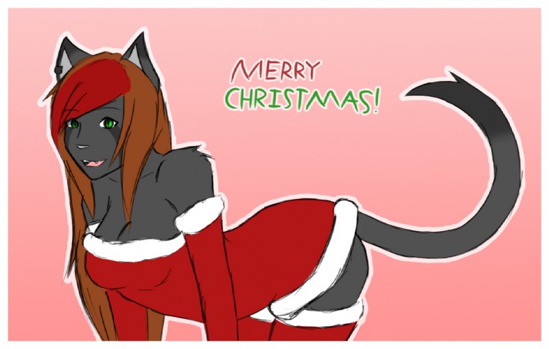 anthro border clothed clothing female holidays piercing solo stripes tail white_border conkerbirdy christmas jenny_(conkerbirdy) domestic_cat felid feline felis mammal