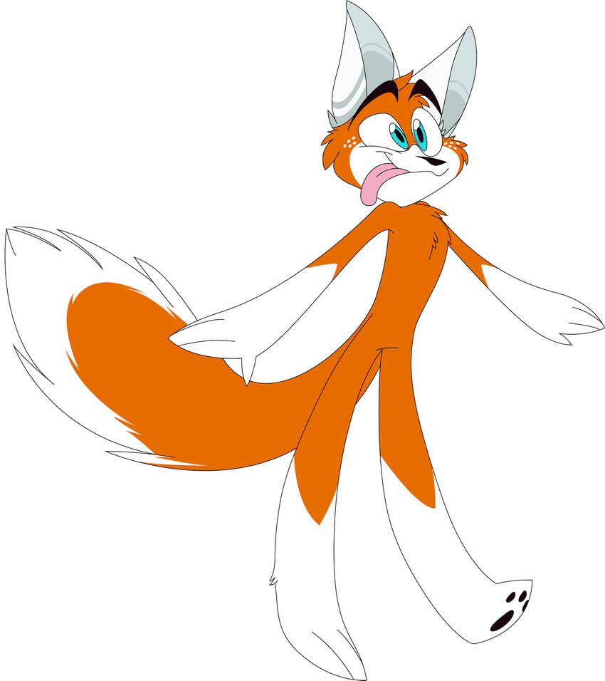 anthro fur long_tail male orange_body orange_fur simple_background solo tail tongue tongue_out white_body white_fur kuramichan zoophobia spam_(zoophobia) canid canine fox mammal 2020 hi_res